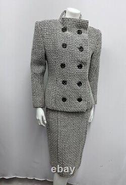 Vintage 1960's Arnold Scaasi Skirt Set Black & Off White Tweed Size 6 8