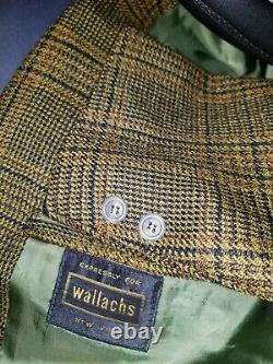 Vintage 1960s 42R Gold Black Orange Plaid Wool Tweed Blazer Jacket sport Coat