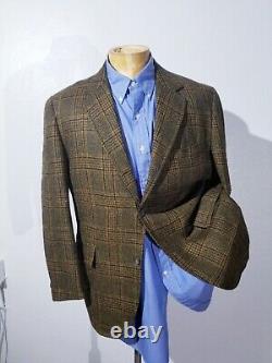 Vintage 1960s 42R Gold Black Orange Plaid Wool Tweed Blazer Jacket sport Coat