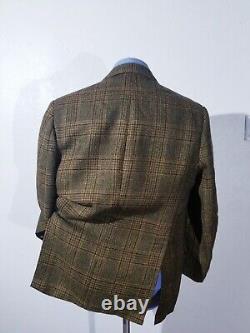 Vintage 1960s 42R Gold Black Orange Plaid Wool Tweed Blazer Jacket sport Coat