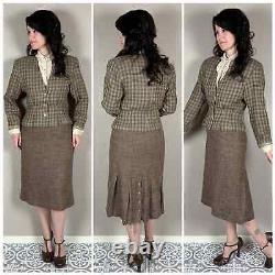 Vintage 1970s Brown 2-Piece Tweed Skirt Suit XS/S Petite