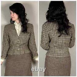 Vintage 1970s Brown 2-Piece Tweed Skirt Suit XS/S Petite