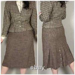 Vintage 1970s Brown 2-Piece Tweed Skirt Suit XS/S Petite