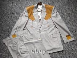 Vintage 2PC suit WESTERN faux alligator 48R 38x36 off white COWBOY rockabilly