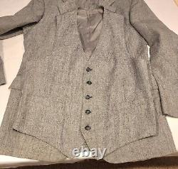 Vintage 3 Piece Gray Nailhead Weave Ivy Tweed Suit 1960s 1970s 37/38