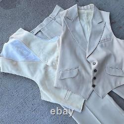 Vintage 3pc 70s 60s Cream & White Suit Set Mod