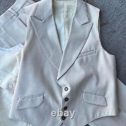 Vintage 3pc 70s 60s Cream & White Suit Set Mod