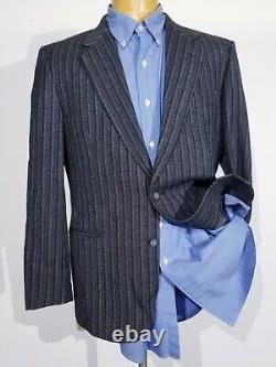 Vintage 40R Black White Gray Stripe wool tweed Check Blazer Jacket Sport Coat