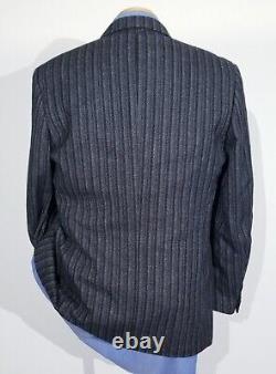 Vintage 40R Black White Gray Stripe wool tweed Check Blazer Jacket Sport Coat