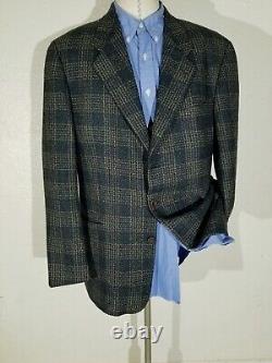 Vintage 44L Brown Black Motled Wool Tweed Glen Plaid Blazer Sport Coat Jacket