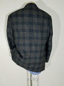 Vintage 44L Brown Black Motled Wool Tweed Glen Plaid Blazer Sport Coat Jacket