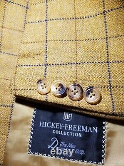 Vintage 44L Hickey Freeman Gold Brown Blue Check tweed Jacket Blazer Sport Coat