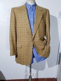 Vintage 44L Hickey Freeman Gold Brown Blue Check tweed Jacket Blazer Sport Coat