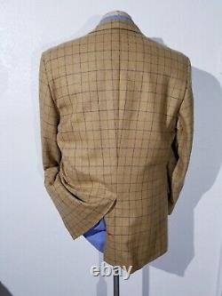 Vintage 44L Hickey Freeman Gold Brown Blue Check tweed Jacket Blazer Sport Coat