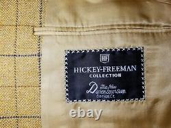 Vintage 44L Hickey Freeman Gold Brown Blue Check tweed Jacket Blazer Sport Coat