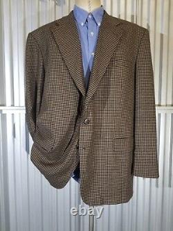 Vintage 50L LambsWool Brown White Tweed tooth check Blazer Sport Coat jacket