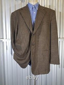 Vintage 50L LambsWool Brown White Tweed tooth check Blazer Sport Coat jacket