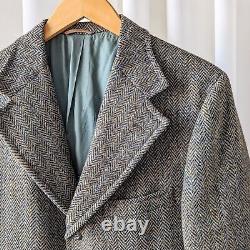Vintage 60s Harris Tweed Wool Blazer Jacket Sport Coat Herringbone 3-Button 40 R