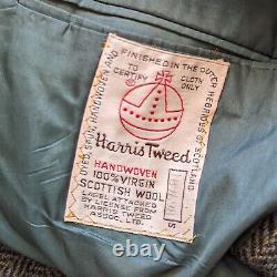 Vintage 60s Harris Tweed Wool Blazer Jacket Sport Coat Herringbone 3-Button 40 R