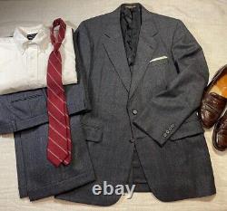 Vintage 80s H. Freeman And Son Men's 42L 2 Pc. Suit Navy Plaid Flannel 34Wx32L