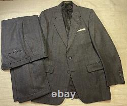 Vintage 80s H. Freeman And Son Men's 42L 2 Pc. Suit Navy Plaid Flannel 34Wx32L
