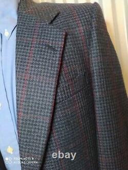 Vintage 80s Scotland Tweed 38R Blue Black Pink Check Blazer Jacket Sport Coat