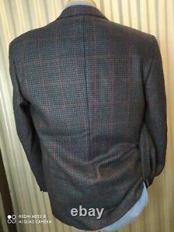 Vintage 80s Scotland Tweed 38R Blue Black Pink Check Blazer Jacket Sport Coat