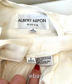 Vintage Albert Nipon Skirt Suit Formal Bow Peplum Jacket Polka Dot Ivory 4 EUC