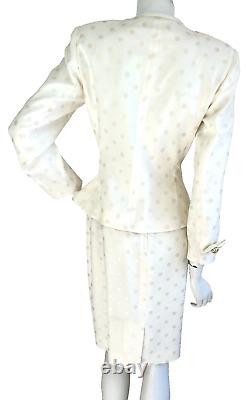 Vintage Albert Nipon Skirt Suit Formal Bow Peplum Jacket Polka Dot Ivory 4 EUC