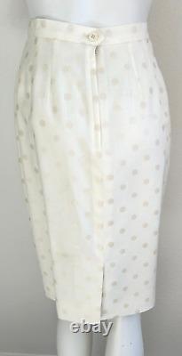 Vintage Albert Nipon Skirt Suit Formal Bow Peplum Jacket Polka Dot Ivory 4 EUC