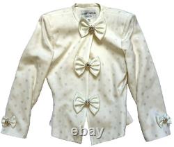 Vintage Albert Nipon Skirt Suit Formal Bow Peplum Jacket Polka Dot Ivory 4 EUC