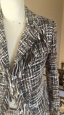 Vintage Anabiose Tweed Brown Skirt Suit With Fringe Trim Sz 42 (s) NWT