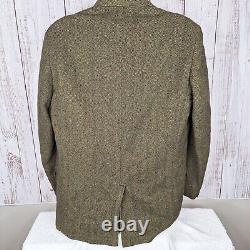 Vintage Bennett Jacket Blazer Mens 46L Green Herringbone 3 Button Roll Tweed
