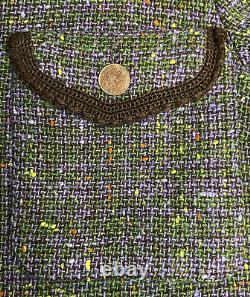 Vintage Blue Green Tweed Wool Skirt Suit M 1914 Austrian Franc Coin Buttons