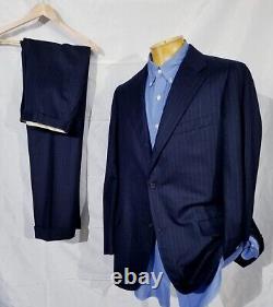 Vintage Brooks Brothers Navy Blue Flannel 2pc Suit Jacket Wool 43L Pant 32 x 33