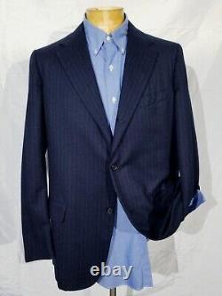 Vintage Brooks Brothers Navy Blue Flannel 2pc Suit Jacket Wool 43L Pant 32 x 33