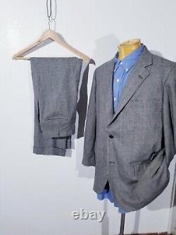 Vintage Brooks Gray Red Glen Plaid Suit Tweed Blazer 44L Jacket Pants 36 X 30