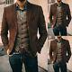 Vintage Brown Herringbone Wool Blend Vintage Suits With Vest 2 Button Jacket New