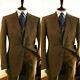 Vintage Brown Men's Suit Herringbone Woolen 3 Pieces Winter Casual Slim Fit Wear