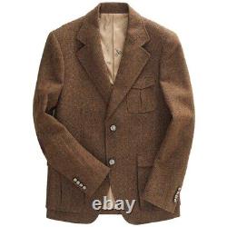 Vintage Brown Twill Tweed Men's Winter Jacket 3 Pieces Wedding Suits Custom Made