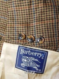 Vintage Burberry 44R Brown Blue Orange Check Wool Tweed Blazer Jacket Sport Coat