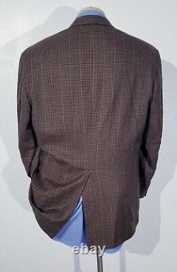 Vintage Burberry 44R Brown Blue Orange Check Wool Tweed Blazer Jacket Sport Coat