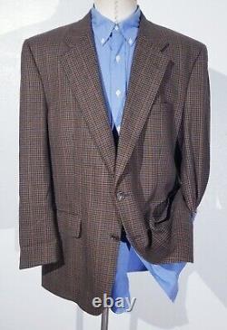 Vintage Burberrys 44R Brown Blue Orange Check Tweed Blazer Jacket Sport Coat