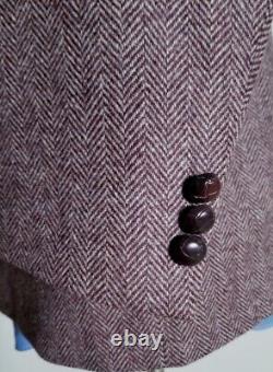 Vintage Burgundy Brown Wool Herringbone Tweed Sport Coat Jacket Blazer 46S