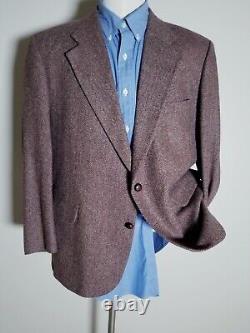 Vintage Burgundy Brown Wool Herringbone Tweed Sport Coat Jacket Blazer 46S