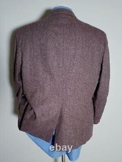 Vintage Burgundy Brown Wool Herringbone Tweed Sport Coat Jacket Blazer 46S