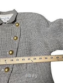 Vintage Christian Dior Women's Skirt Suit Silk Wool 6P Houndstooth Gold Buttons