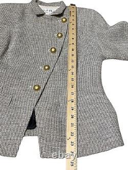 Vintage Christian Dior Women's Skirt Suit Silk Wool 6P Houndstooth Gold Buttons