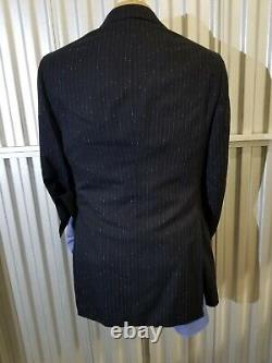 Vintage Fleck Striped Navy wide lapel 3-Piece Suit vest Jacket 40L Pants w36