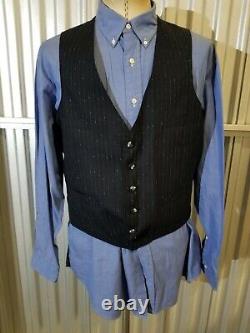 Vintage Fleck Striped Navy wide lapel 3-Piece Suit vest Jacket 40L Pants w36